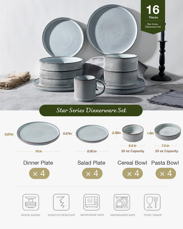 Star Stoneware Dinnerware Sets with Pasta Bowls (16 Count)