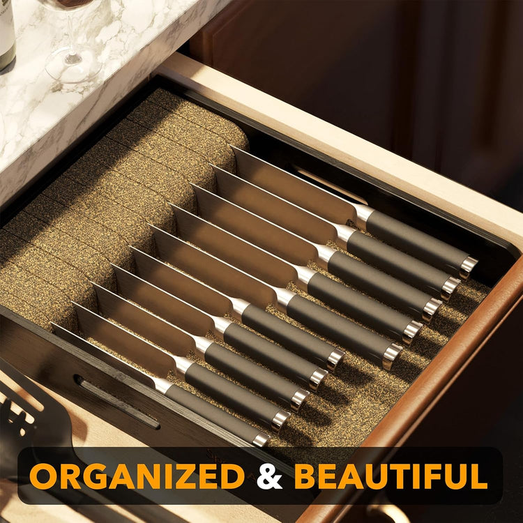 SpaceAid Large Knife Drawer Organizer Bamboo Insert Dock, Kitchen Steak Knives Holder Organizers Block for Drawer in Storage Organization (Large, Black)