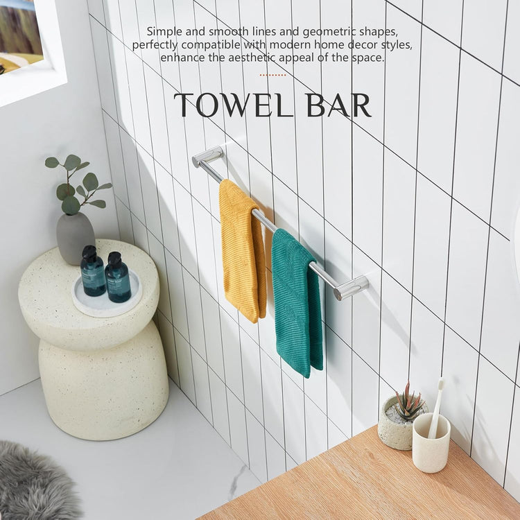 KOKOSIRI Towel Rack Chrome 24-Inch Towel Bar for Bathroom Wall Mount Single Rod Bathroom Lavatory Accessories Polished Stainless Steel, B4007CH-L24