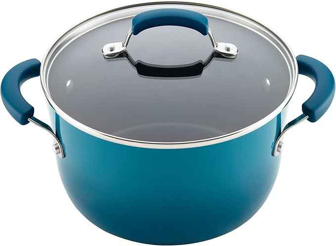 Rachael Ray Brights Nonstick Cookware Pots and Pans Set, 10 Piece, Marine Blue