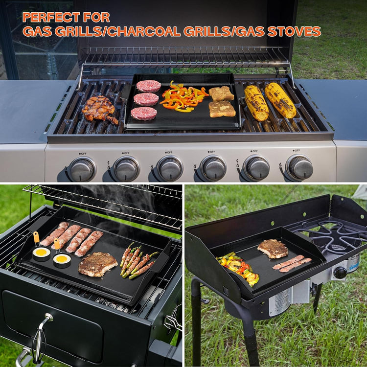 Onlyfire Universal Enamelled Cast Iron Cooking Griddle, Nonstick Coating Griddle Flat Top Grill Plate with Extra High Sidewalls for All Gas Grills and Range Oven, 18.5" x 14" - Nestoria