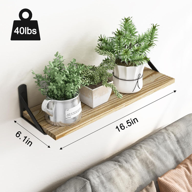 YGEOMER 16.5 Inch Floating Shelves for Wall, Farmhouse Wall Shelves for Bedroom, Bathroom Storage, Living Room and Kitchen Decor (Set of 6 Light Brown Color)