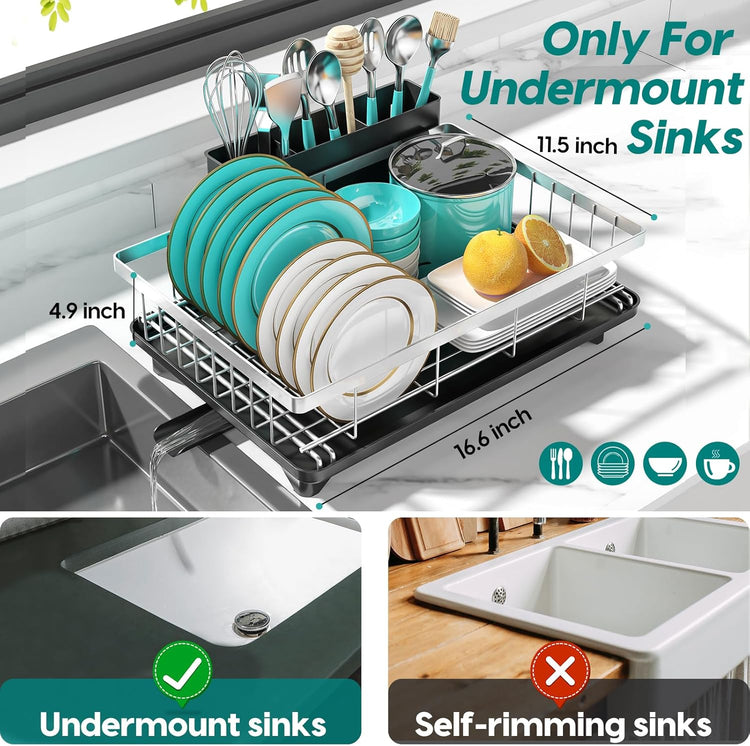 MERRYBOX Stainless Steel Dish Drying Rack for Kitchen Counter Sink,Rustproof Stainless Steel Dish Rack with Large 3-Compartment Utensil Holder