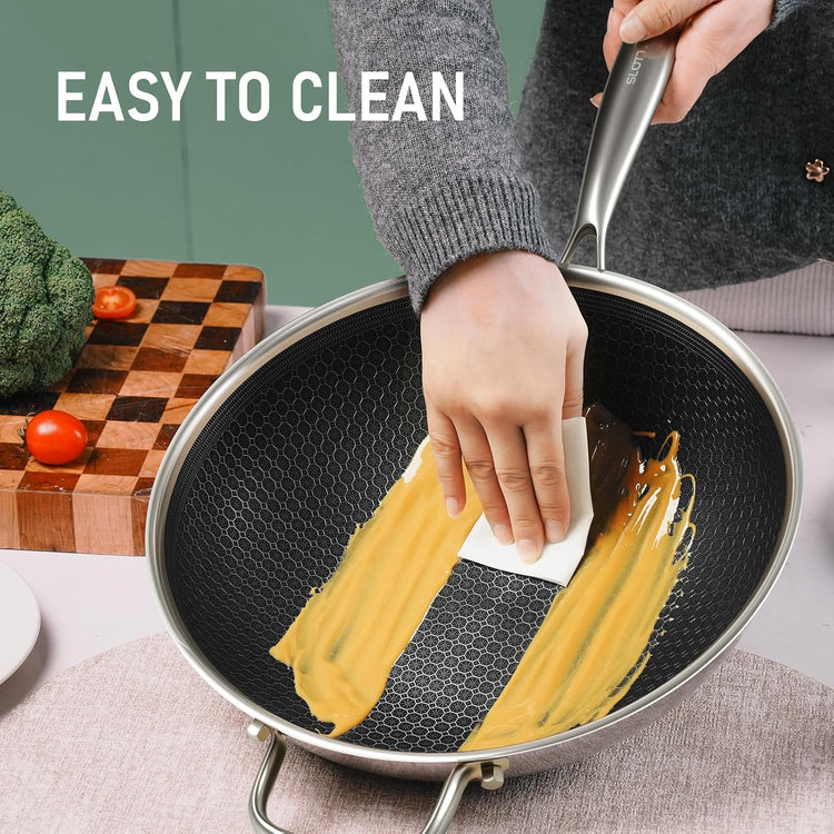 Hybrid 12-Inch Wok with Steamer,Nonstick Stainless Steel Woks & Stir-fry pans with Lid,Stay-Cool Handle,PFOA Free Cookware,Dishwasher and Oven Safe, Works on Induction