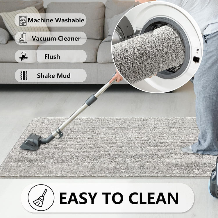 REFETONE Indoor Doormat, Front Door Mat 32"x48" Absorbent Rubber Backing Non Slip Back Door Mats, Washable Low-Profile Inside Floor Mat Door Rugs for Entryway, Resist Dirt Mud Mat for Dogs, Grey