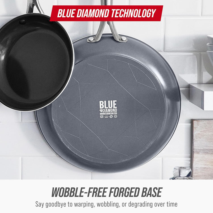 Blue Diamond 8" Nonstick Frying Pan Skillet, Diamond Infused PFAS & PTFE-Free Ceramic Pot, Dishwasher & Oven Safe, Stay Cool Handle, Durable Non Toxic Metal Utensil Safe, Egg & Omelet Pan, Gray