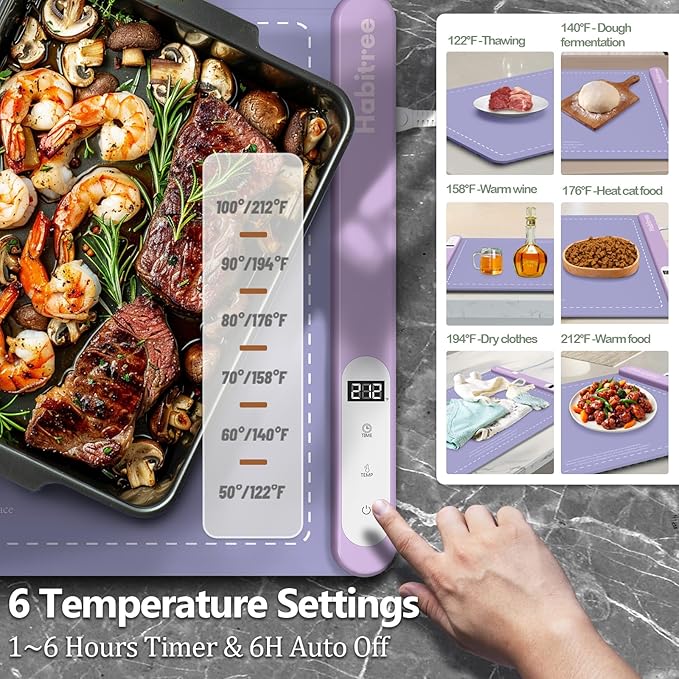 3-Pack Silicone Food Warming Mat & Food Warmers for Parties Buffet - Rapid Heating 6-Level Temp Control, Rollable Portable Easy Clean - Value Set for Gatherings & Home Daily UseοΌPurpleοΌ