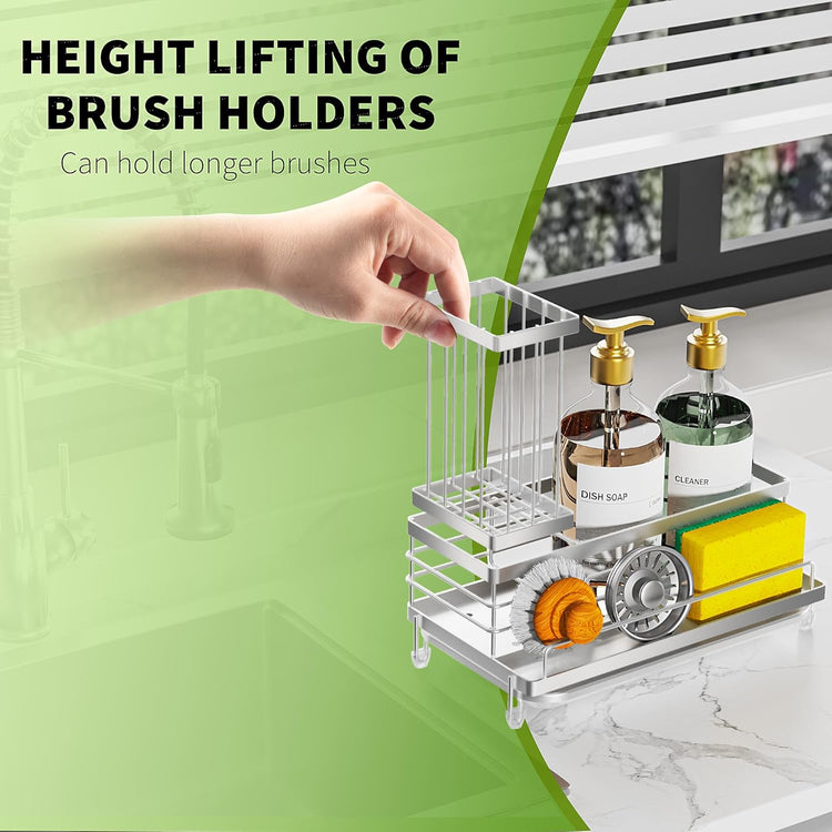 Cisily Stainless Steel Kitchen Sink Caddy Organizer, Sponge Holder for Sink Rustproof, Non-Slip Soap Dish Dispenser Brush Holder Storage, Home & Kitchen Essentials Accessories