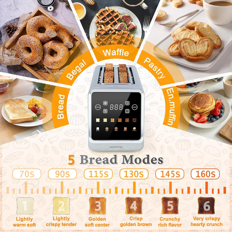 Long Slot Toaster 4 Slice, Touch Screen LED Display, 1.5โ Extra Wide Slots for Thick Bread & Bagels, Countdown Timer, Memory Function, Dual Independent Control, 6 Shade Settings, Stainless Steel