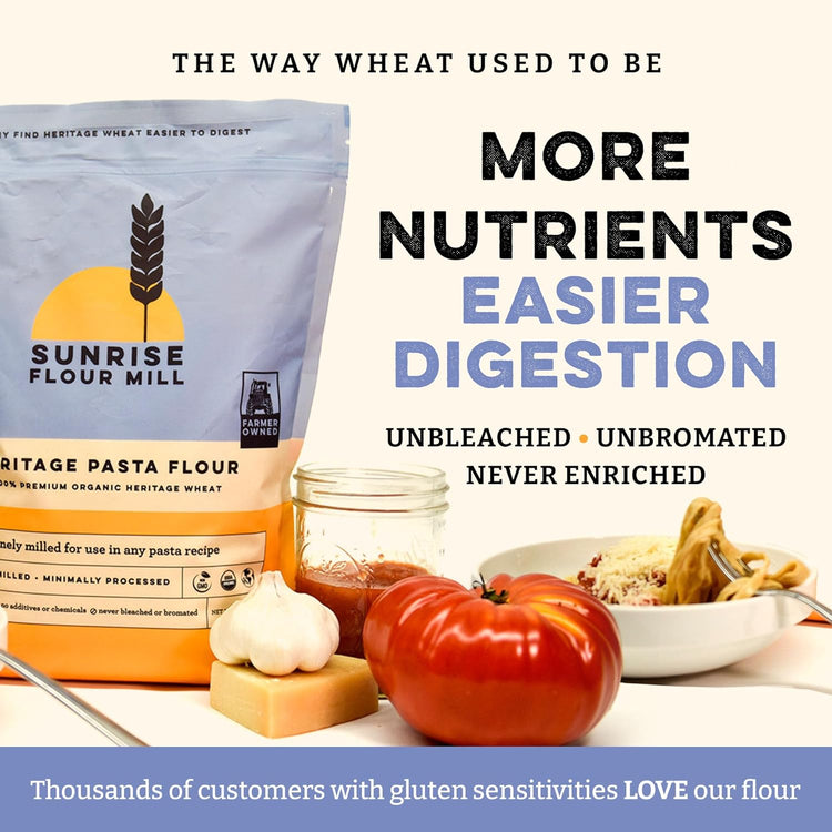 Sunrise Flour Mill USDA Organic Heritage Pasta Flour - 5 lbs | Milled from Hard Red Wheat | Easier to Digest with Less Bloating | No Bleaching or Bromating | Zero Additives - Nestoria