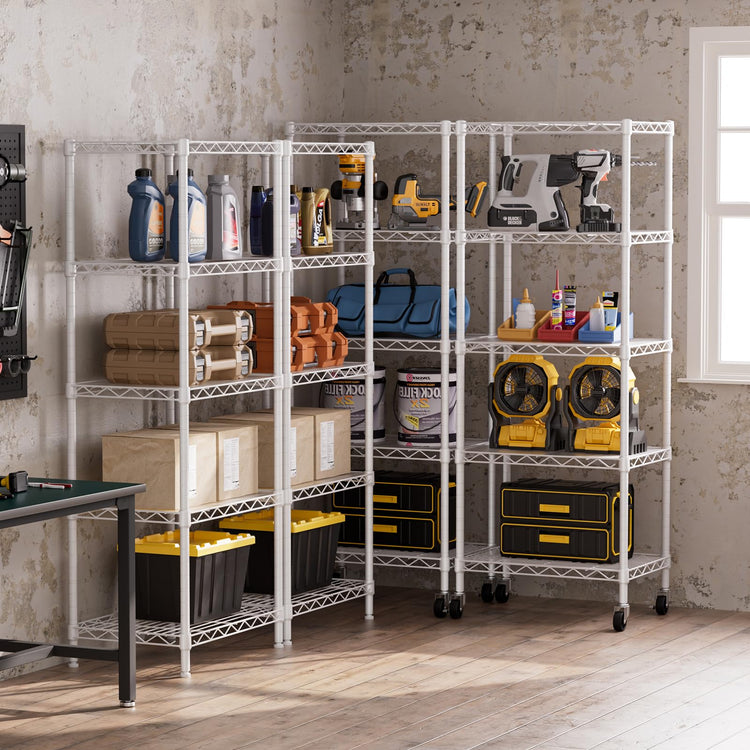 5 Small Wire Shelves Kitchen Pantry Close Home Organizers and Storage Bathroom Shelf Laundry Room Organization Adjustable Book Metal Garage Shelving Unit