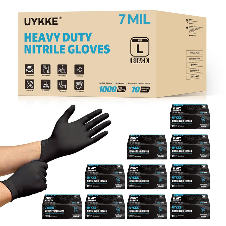 Nitrile Gloves Disposable Rubber Latex Gloves XL Black Nitrile Glove Disposable Rubber Latex Mechanic HEAVY DUTY 7 Mil Glove (1000 Count)