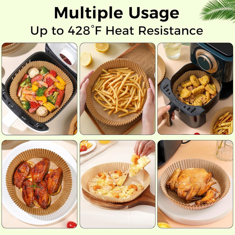 Ctizne Disposable Air Fryer Liners, 200PCS 6.5In Round Parchment Paper Liner for Baking Roasting, Non Stick Oilproof Microwave Oven Air Fryer Accessories