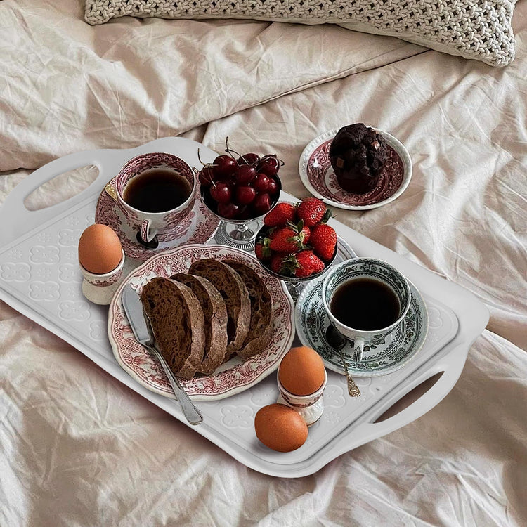 Large White Melamine Serving Tray with Handles (2 Count)