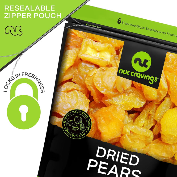 NUT CRAVINGS - Sun Dried California Pears, No Sugar Added (8oz, 1 Pack) Bulk Dry Fruits Packed Fresh in Resealable Bag - Sweet Healthy Snack, Naturally Grown, Vegan, Kosher