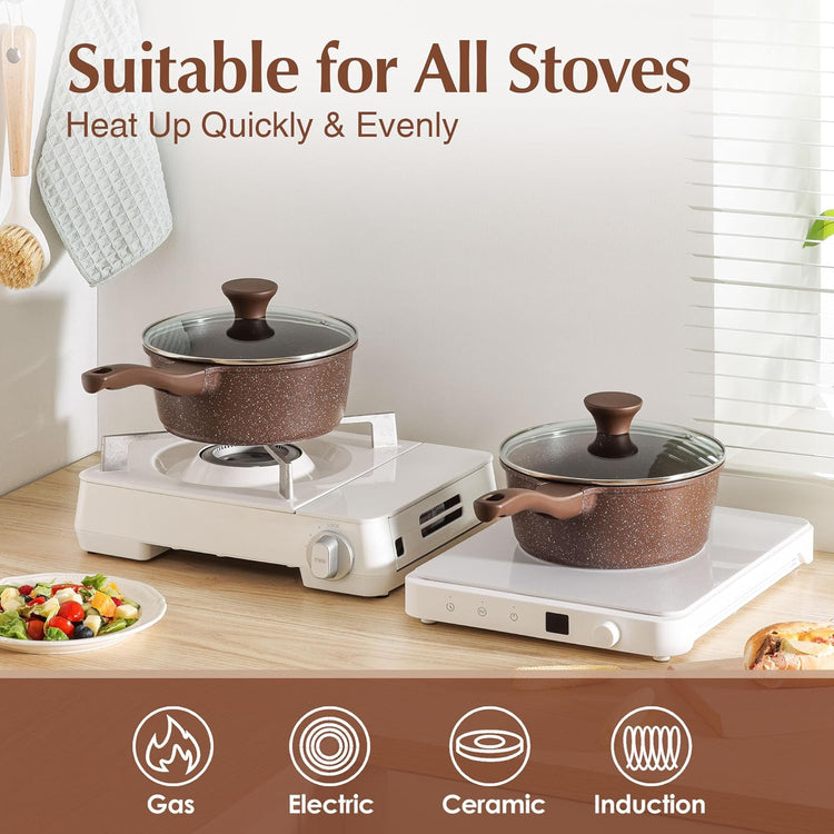SENSARTE Saucepan Nonstick with Lid 2.0 Quarts Granite Coating Sauce Pot Small Kitchen Cooking Pot, Induction Comptable, Free of Intentionally Added PFOA