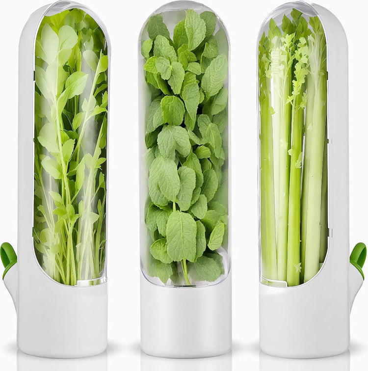Herb Saver for Refrigerator, Fresh Herb Keeper- Herb Saver Pod Containers, Herb Fresh Keeper for Refrigerator,Herb Storage for Cilantro,Parsley, Asparagus,Keeps Vegetables Fresh for 2-3 Week(3pcs)