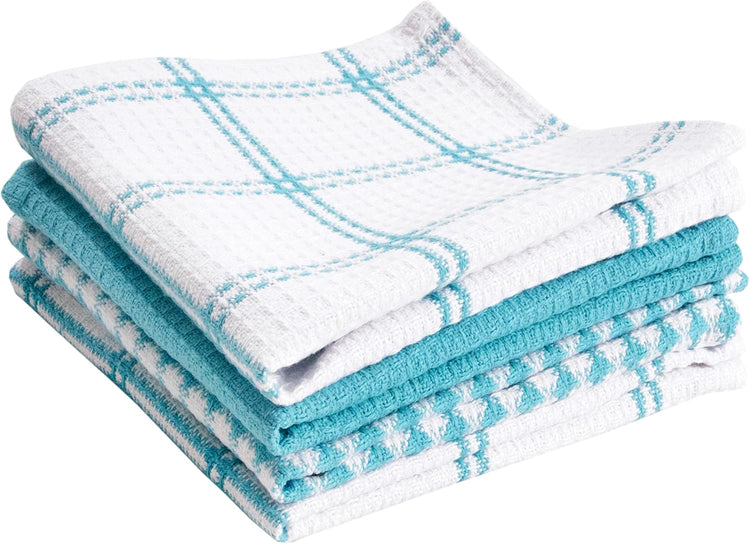 T-FAL Premium Waffle Dish Cloths: Highly Absorbent, Super Soft Long Lasting - 100% Cotton, 12"x13" Flat Waffle Dish Towel for Cleaning & Drying Dishes, (4-Pack), Breeze - Nestoria