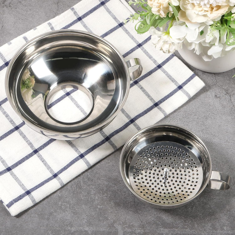 3 Pcs Canning Funnel with Strainer Stainless Steel Wide Mouth Kitchen Stackable Mason Jar Funnel for Filling Bottles