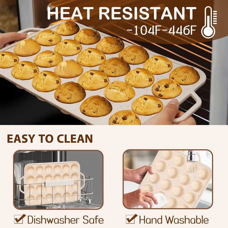 Silicone Mini Muffin Pan, 24 Cups Muffin Tin Baking Mold With Reinforced Stainless Steel Frame Inside, Nonstick Bakeware Cupcake Pan BPA Free