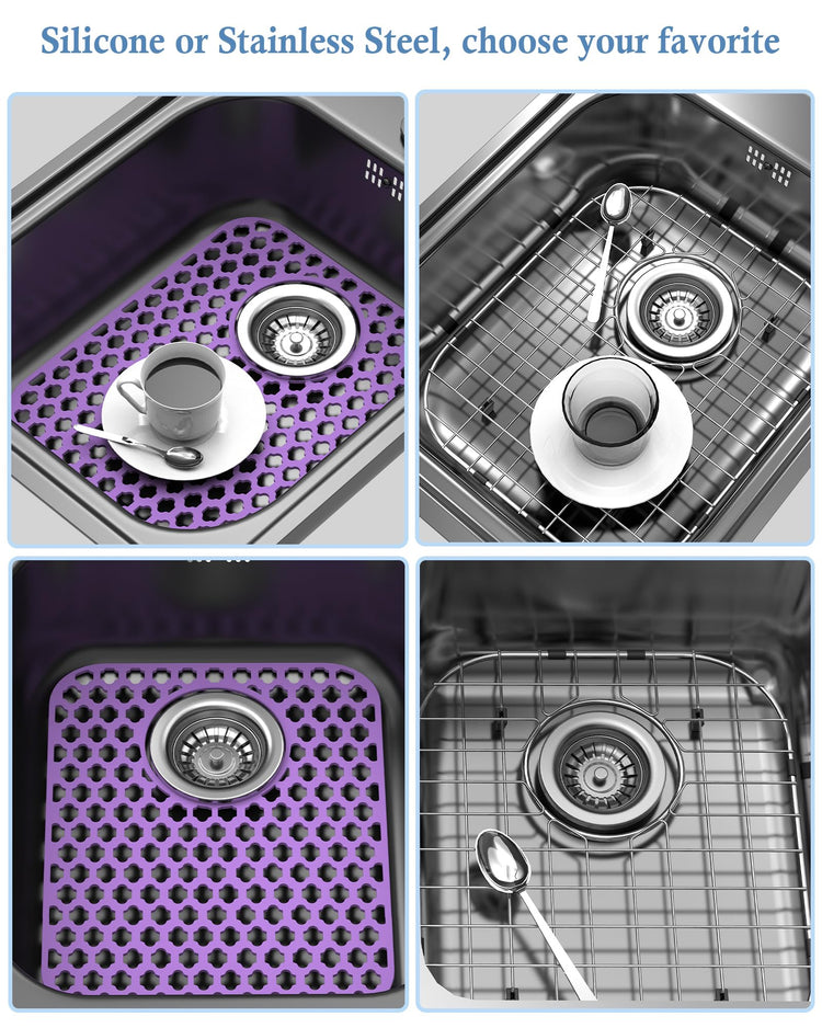 2 Pack Silicone Sink Protector Mat for Kitchen Sink Rear Drian Purple (2 Count)