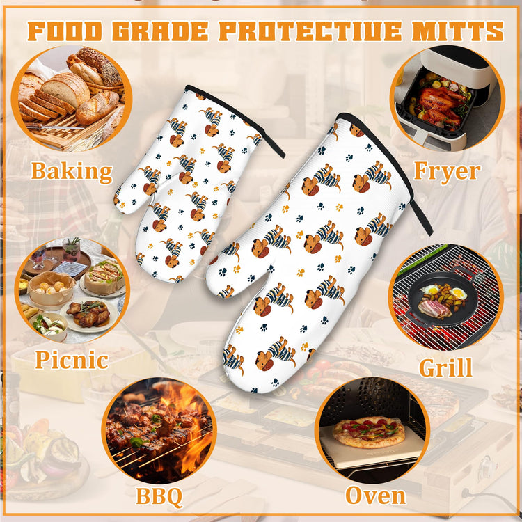 Cute Dachshund Dog Oven Mitts and Pot Holders (4 Count)