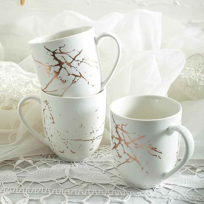 Stone Lain Porcelain 16 Piece Dinnerware set, 4 Full White Gold Splash Sets