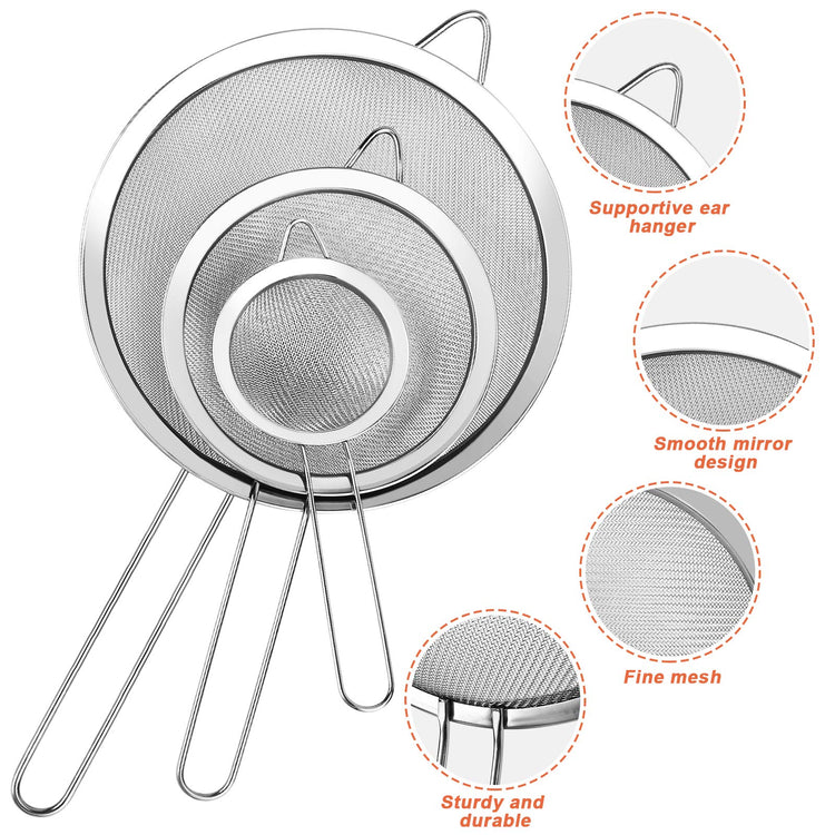 3Pcs Super Wire Extra Fine Mesh Strainer with Handle (3 Count)