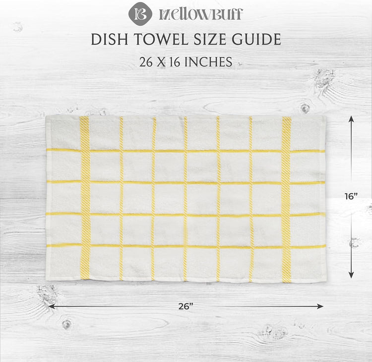 100% Cotton Terry Dish Towels, 4 Pack Checks, 16 x26 Inches, Super Soft and Absorbent Kitchen Towels, Perfect for Kitchen Cleaning and Dish Washing | Yellow - Nestoria