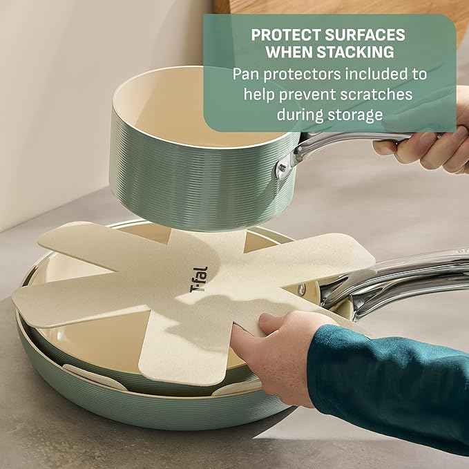 T-Fal Inspire Ceramic Nonstick Frying Pan 2-Pc Set, 8" & 10", Oven Broiler Safe up to 50°F Cookware, Ceramic Frying Pan Skillet, Pots & Pans, Mint Green