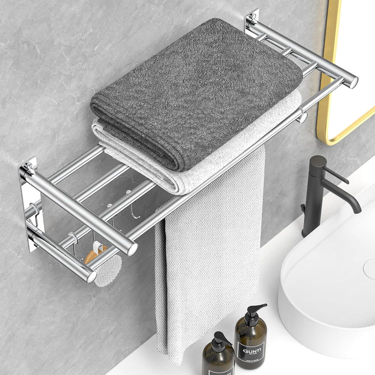 Adjustable Towel Bar for Bathroom Wall Mount17-30.7inch Adhesive Shower Towel Rack Stainless Steel Bath Towel Holders for Toilet Kitchen Double Towel Hanger (Mobile Hook Towel Rack)