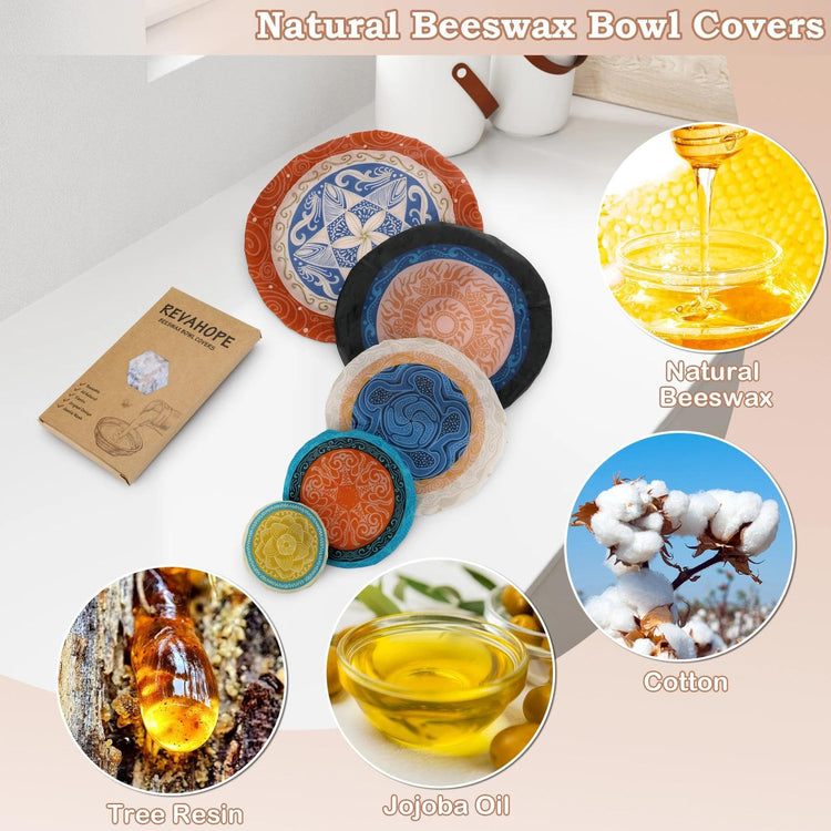 5Pcs Reusable Beeswax Elastic Bowl Covers for Bread Proofing and Food Cover (5 Count)