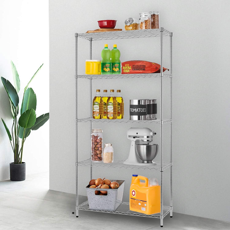 FDW 14" D×36" W×72" H Wire Shelving Unit Metal Shelf with 5 Tier Adjustable Layer Rack Commercial Strong Steel for Restaurant Garage Pantry Kitchen,Chrome