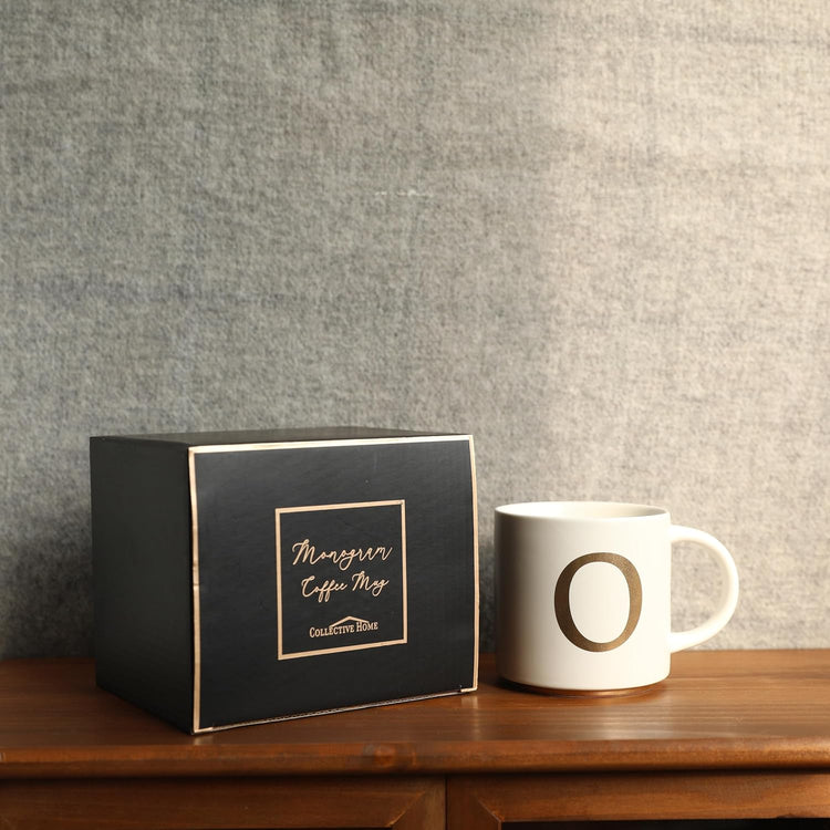 COLLECTIVE HOME - Monogram Ceramic Mugs, 15 oz Golden Initial Coffee Cups, Elegant Alphabet Tea Mugs, Elegant Personalized Mug with Gift Box, Unique Mug with Double Side Capital Letter (O)