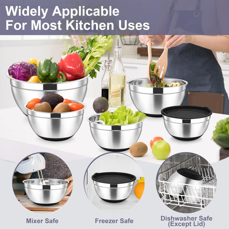 Mixing Bowls Stainless Steel Salad Bowl with Lid & Graters (6 Count)