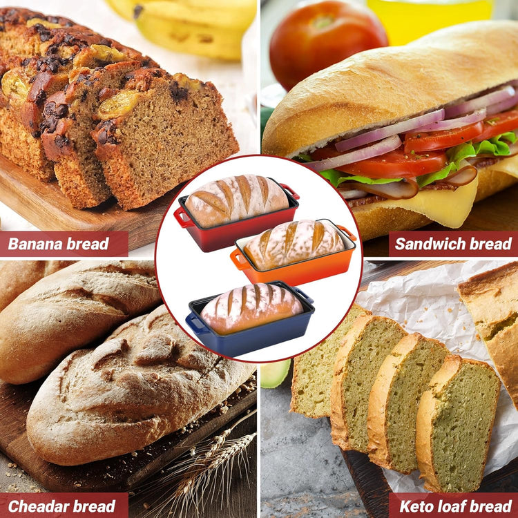 9x5 Inch Enameled Cast Iron Bread Loaf Pan with Lid, Perfect Sourdough Baking Pans | Even Heat Distribution for Homemade Bread, Cake, Meatloaf,2 Piece set,Red