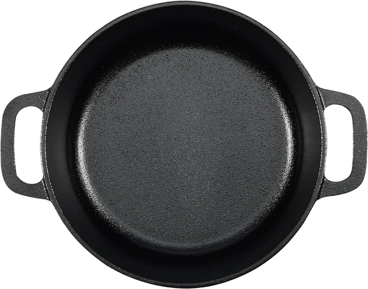 Amazon Basics Round Pre-Seasoned Cast Iron Mini Dutch Oven Pot with Lid and Dual Handles, 2-Quart, Black - Nestoria