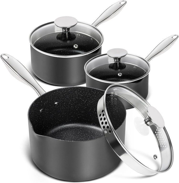 Hard Anodized Saucepan Set with Lids (3 Count)