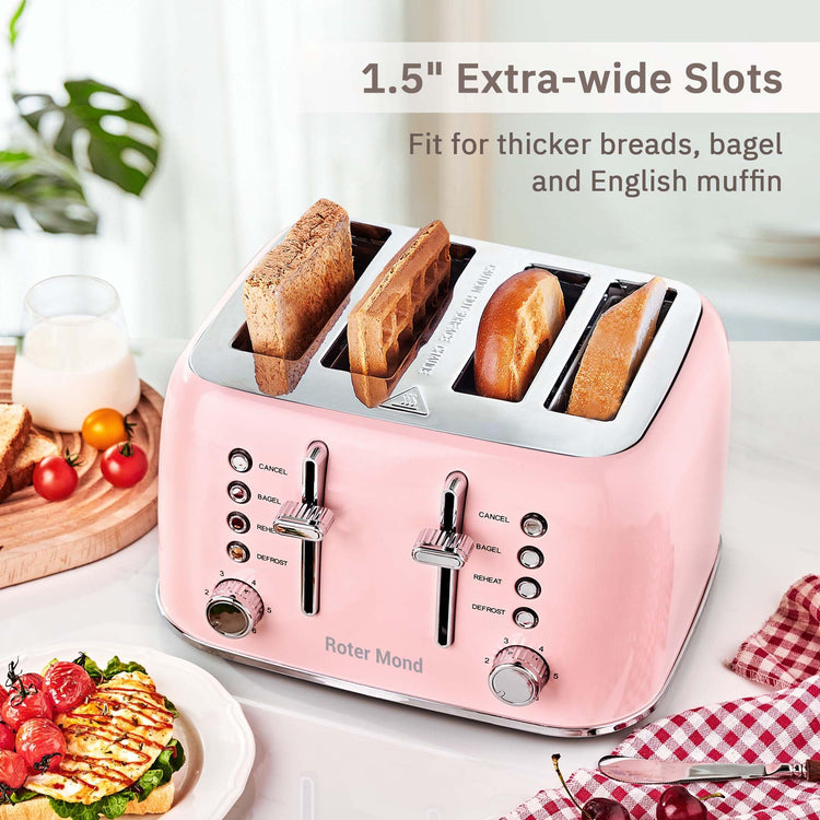 Toaster 4 Slice Retro Stainless Steel with Extra Wide Slots Bagel