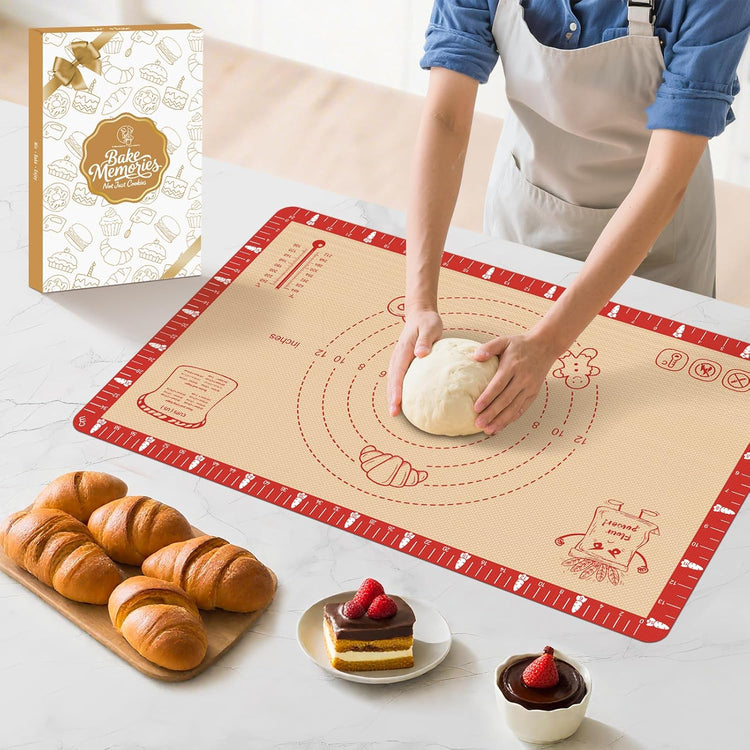 Non-Slip Silicone Baking Mat - 20x28 inch Extra Thick Pastry Mat with Measurements for Sourdough, Macarons, Bread, Pizza, Dough Rolling, Kneading, Oven Mat Heat Resistant to 480ยฐF Gift for Baker