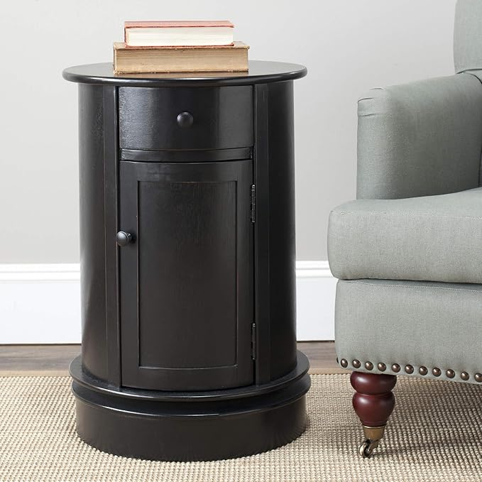 SAFAVIEH Home Collection – Tabitha Dark Cherry Round Swivel Storage End Table, Farmhouse Accent Table with Drawer & Cabinet, Fully Assembled (AMH5712D)