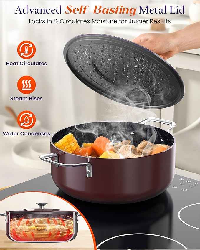 Nuwave Essential Series 5PC Ceramic Cookware Set PFAS-Free, G11 Duralon Blue Coating, Pots and Pans Set Non Stick, Diamond Scratch-Resistant,Stay-Cool Handle, Metal Lid,Induction Ready,Dishwasher Safe