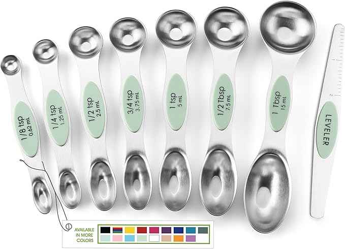 Spring Chef Stainless Steel Magnetic Measuring Spoons Set of 8 with Leveler, Dual Sided Teaspoon & Tablespoon Set, Nesting Metal Kitchen Gadgets for Baking & Cooking, Fits in Spice Jars - Pistachio