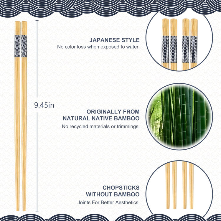 10Pairs Bamboo Chopsticks Reusable | Dishwasher Safe | Non slip | Chinese -(9.45in)