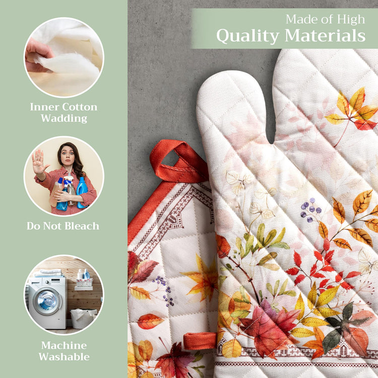 100% Cotton Oven Mitt & Pot Holder Set