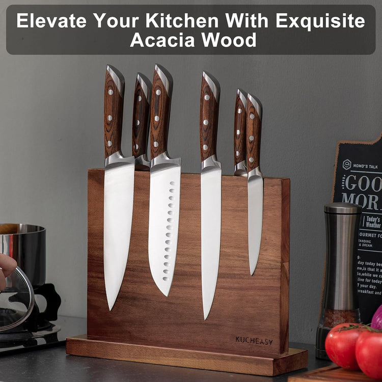 Magnetic Knife Holder - KUCHEASY Double Sided Magnetic Knife Block Without Knives - Wooden Universal Knife Stand Strong Enhanced Magnets -Knife Display Rack for Kitchen Counter Multifunctional Storage