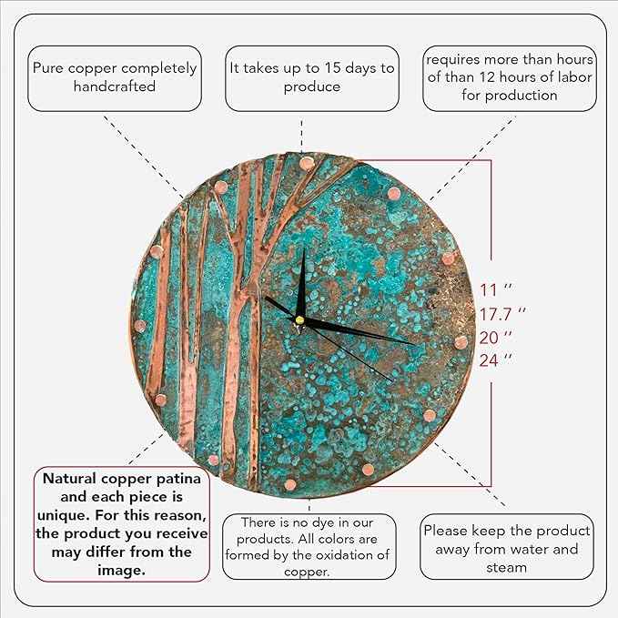 Handmade Copper Wall Clock Artisan Touch in Every Piece - Tree of Time Wall Decor Copper Clock for Living Room, Office, Kitchen & Bedroom (Time Circles Tree, 17.7)