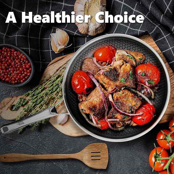 Non Stick Frying Pans 12 inch, Hybrid Improved Version Frying Pans Nonstick with Lid,non stick Stainless Steel Skillets, Dishwasher and Oven-Safe Chef Pan, PFOA Free Cookware