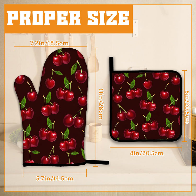 Cherry Oven Mitts and Pot Holders Set (4 Count)