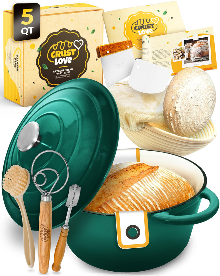 5 QT Enameled Dutch Oven for Bread Baking with Lid & Baking Set